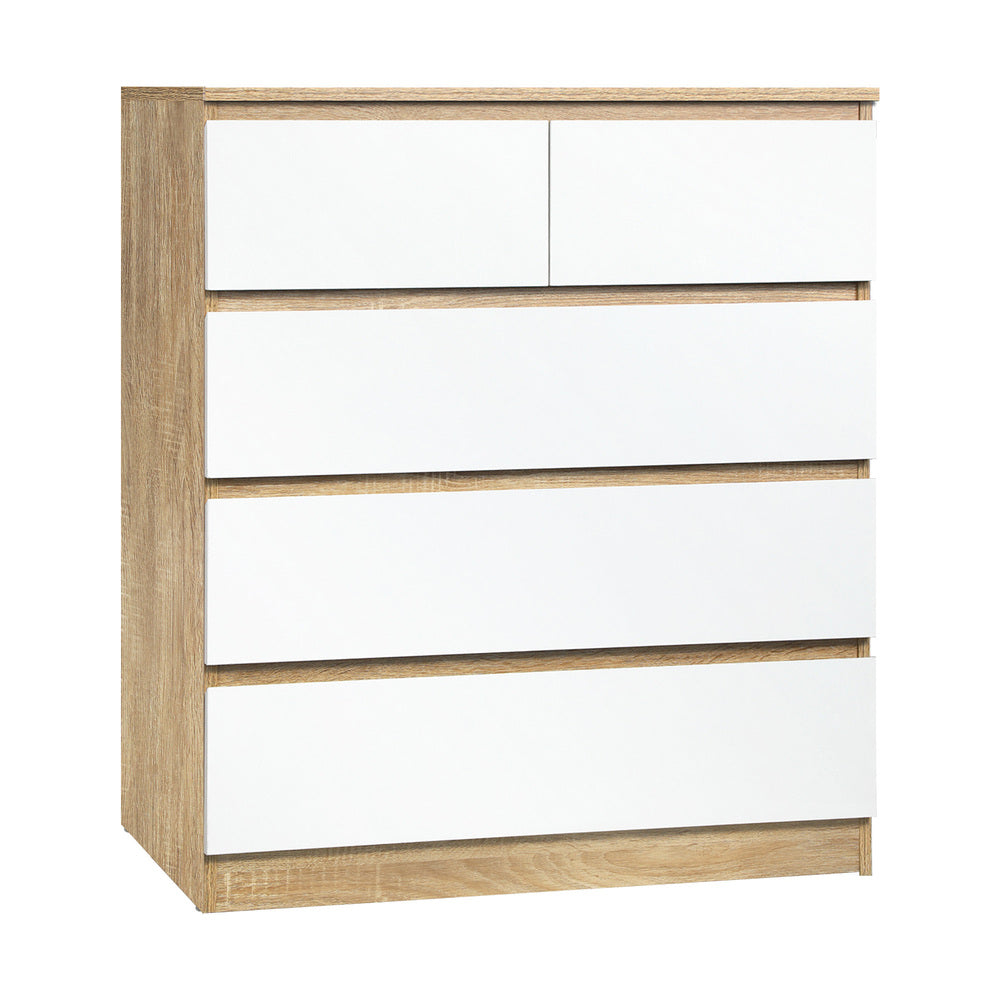 Oikiture 5 Chest of Drawers Tallboy Cabinet Dresser Table Wooden White Furniture-Chest of Drawers-PEROZ Accessories