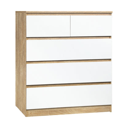 Oikiture 5 Chest of Drawers Tallboy Cabinet Dresser Table Wooden White Furniture-Chest of Drawers-PEROZ Accessories