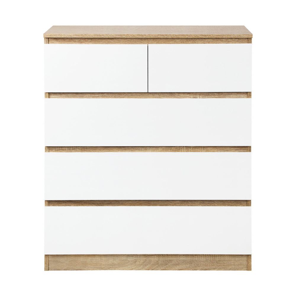Oikiture 5 Chest of Drawers Tallboy Cabinet Dresser Table Wooden White Furniture-Chest of Drawers-PEROZ Accessories