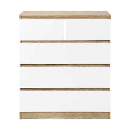 Oikiture 5 Chest of Drawers Tallboy Cabinet Dresser Table Wooden White Furniture-Chest of Drawers-PEROZ Accessories