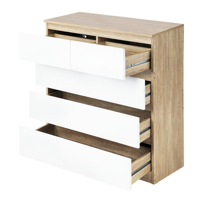 Oikiture 5 Chest of Drawers Tallboy Cabinet Dresser Table Wooden White Furniture-Chest of Drawers-PEROZ Accessories