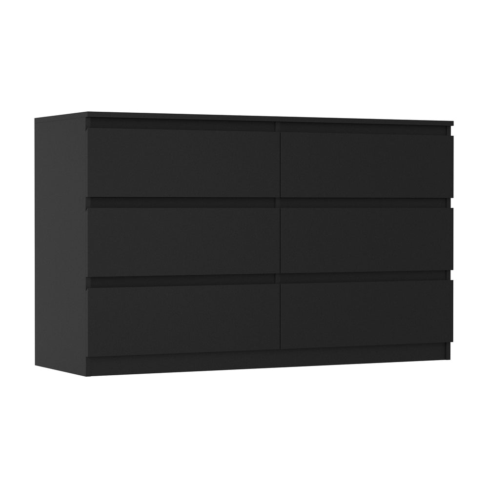 Oikiture 6 Chest of Drawers Lowboy Dresser Table Bedroom Black-Chest of Drawers-PEROZ Accessories