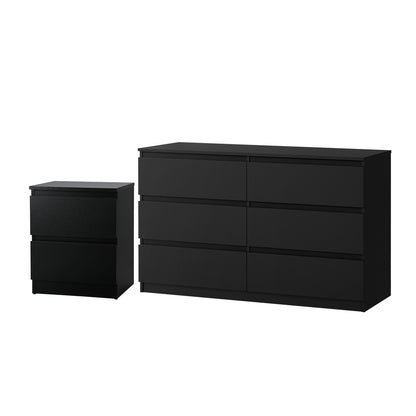 Oikiture 6 Chest of Drawers and Bedside Table Cabinet Bedroom Set Black-Chest of Drawerss-PEROZ Accessories