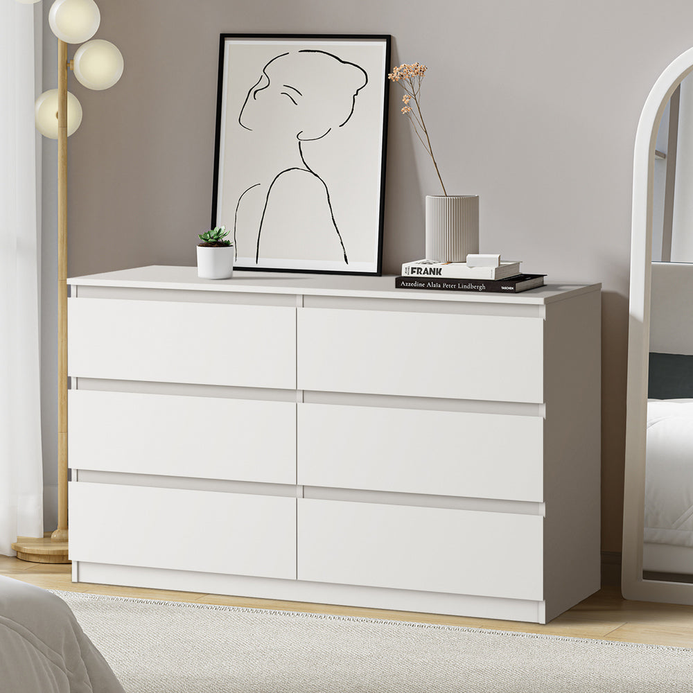 Oikiture 6 Chest of Drawers Lowboy Dresser Table Bedroom White-Chest of Drawers-PEROZ Accessories