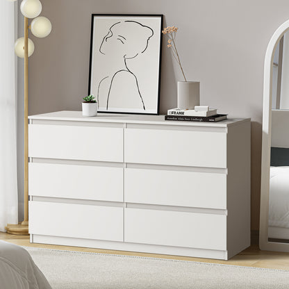 Oikiture 6 Chest of Drawers Lowboy Dresser Table Bedroom White-Chest of Drawers-PEROZ Accessories