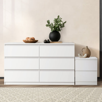 Oikiture 6 Chest of Drawers and Bedside Table Cabinet Bedroom Set White-Chest of Drawers-PEROZ Accessories