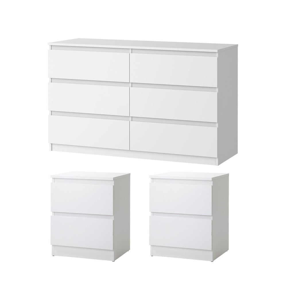 Oikiture 6 Chest of Drawers and 2 Bedside Tables Bedroom Set White-Chest of Drawers-PEROZ Accessories