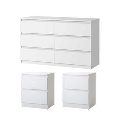 Oikiture 6 Chest of Drawers and 2 Bedside Tables Bedroom Set White-Chest of Drawers-PEROZ Accessories