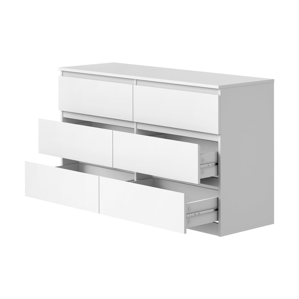 Oikiture 6 Chest of Drawers and 2 Bedside Tables Bedroom Set White-Chest of Drawers-PEROZ Accessories