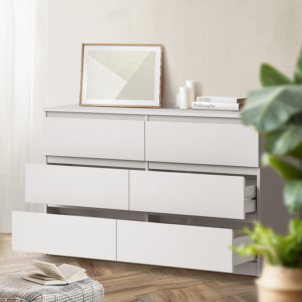 Oikiture 6 Chest of Drawers and 2 Bedside Tables Bedroom Set White-Chest of Drawers-PEROZ Accessories