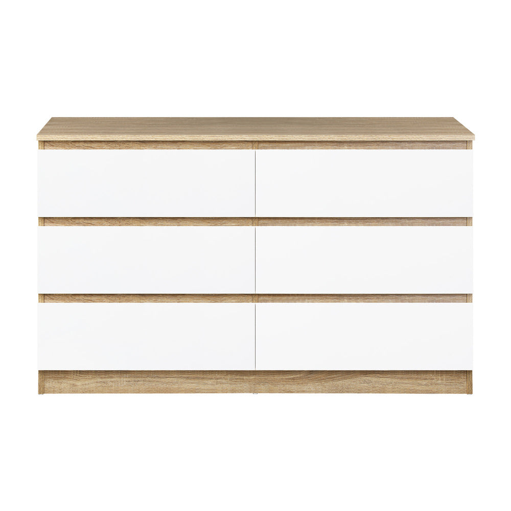 Oikiture 6 Chest of Drawers Tallboy Cabinet Dresser Table Wooden White Furniture-Chest of Drawers-PEROZ Accessories