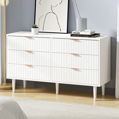 Oikiture 6 Chest of Drawers Lowboy White Gold-Chest of Drawers-PEROZ Accessories