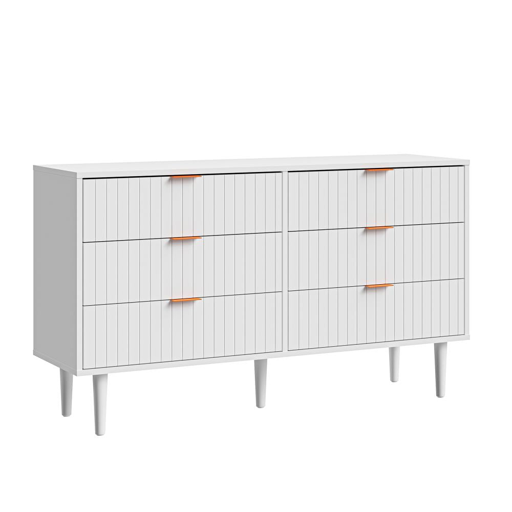 Oikiture 6 Chest of Drawers Lowboy White Gold-Chest of Drawers-PEROZ Accessories