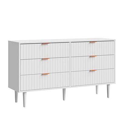 Oikiture 6 Chest of Drawers Lowboy White Gold-Chest of Drawers-PEROZ Accessories