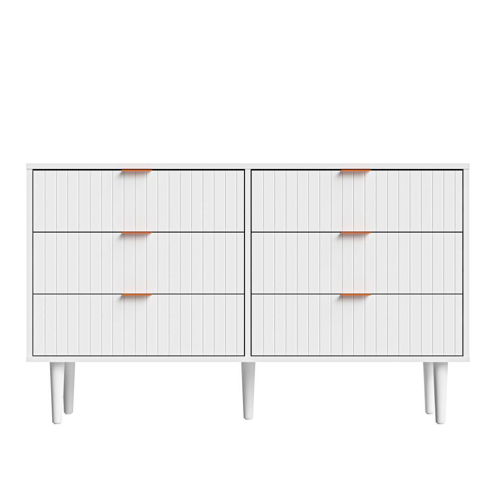 Oikiture 6 Chest of Drawers Lowboy White Gold-Chest of Drawers-PEROZ Accessories