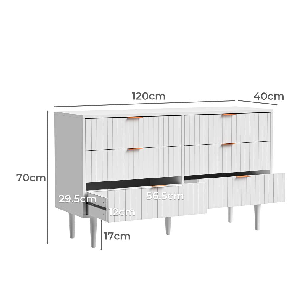 Oikiture 6 Chest of Drawers Lowboy White Gold-Chest of Drawers-PEROZ Accessories