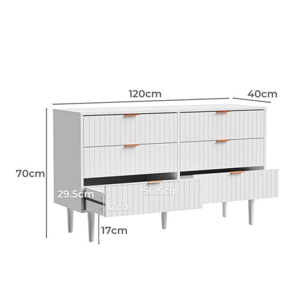 Oikiture 6 Chest of Drawers Lowboy White Gold-Chest of Drawers-PEROZ Accessories