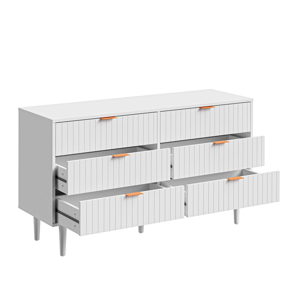 Oikiture 6 Chest of Drawers Lowboy White Gold-Chest of Drawers-PEROZ Accessories