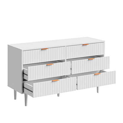 Oikiture 6 Chest of Drawers Lowboy White Gold-Chest of Drawers-PEROZ Accessories
