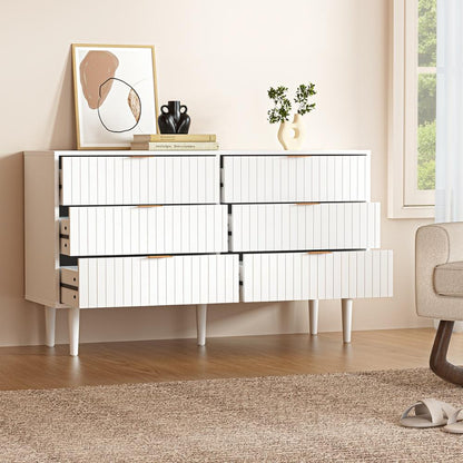Oikiture 6 Chest of Drawers Lowboy White Gold-Chest of Drawers-PEROZ Accessories