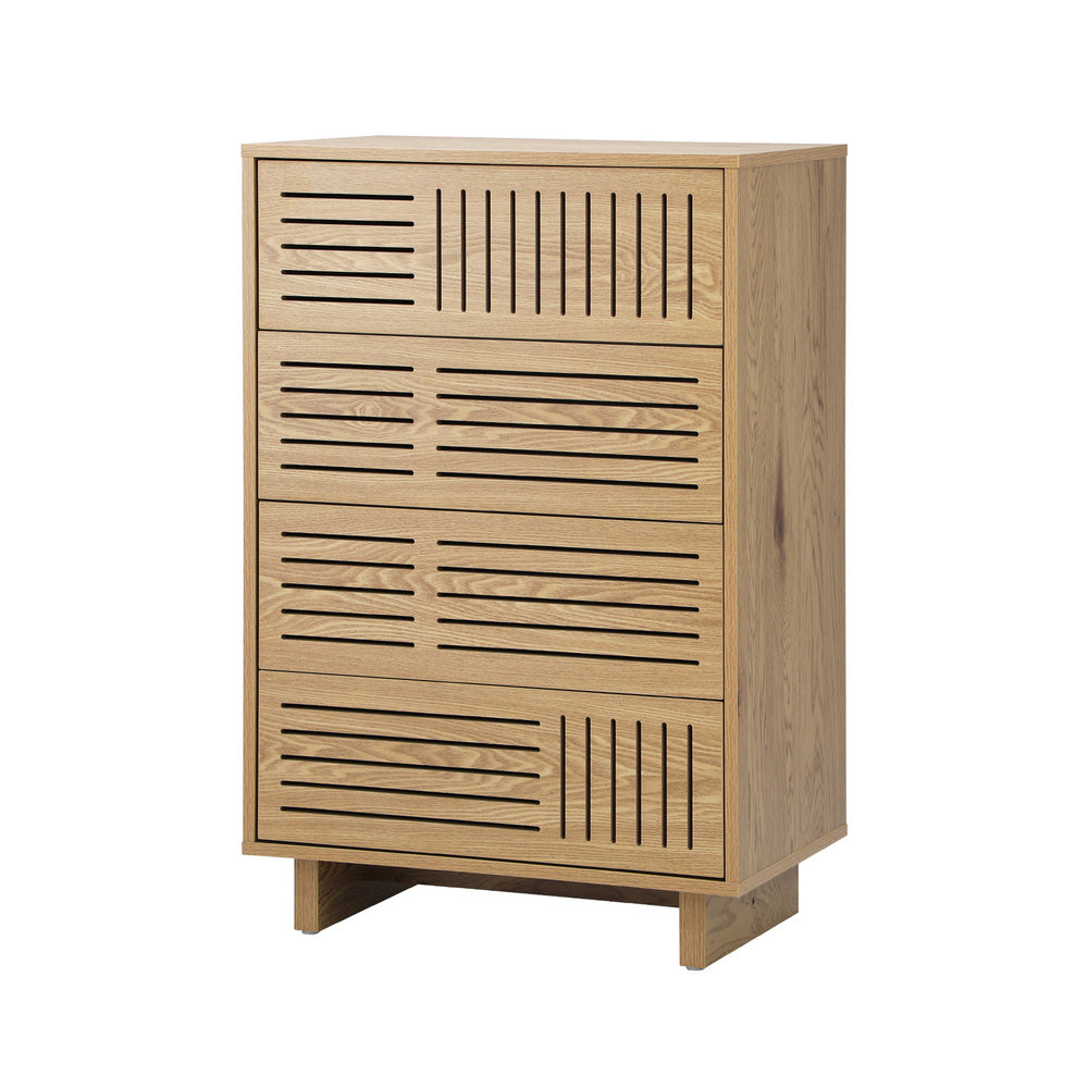 Oikiture 4 Chest of Drawers Storage Cabinet Dresser Tallboy Natural-Chest of Drawers-PEROZ Accessories