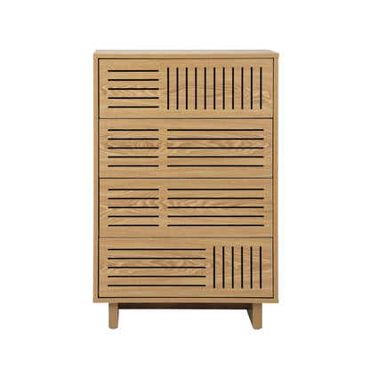 Oikiture 4 Chest of Drawers Storage Cabinet Dresser Tallboy Natural-Chest of Drawers-PEROZ Accessories
