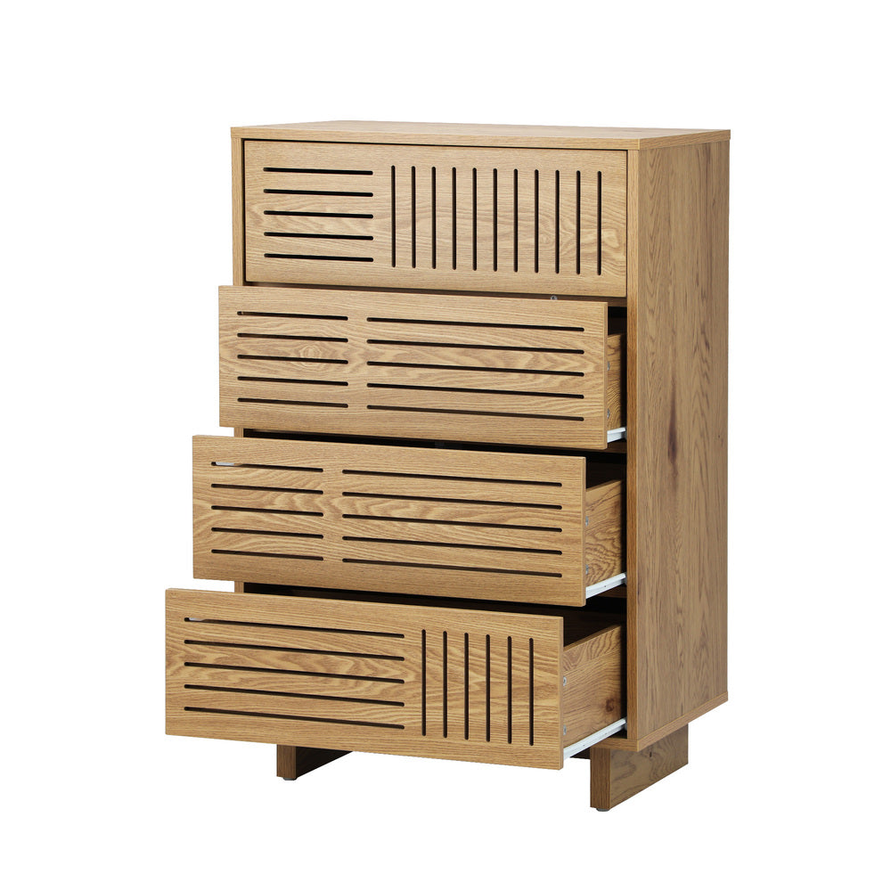 Oikiture 4 Chest of Drawers Storage Cabinet Dresser Tallboy Natural-Chest of Drawers-PEROZ Accessories