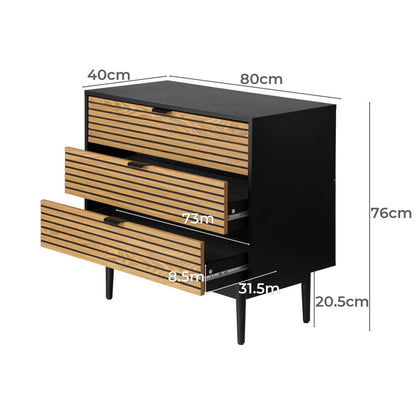 Oikiture 3 Chest of Drawers Dresser Table Bedside Lowboy Storage Cabinet-Chest of Drawers-PEROZ Accessories
