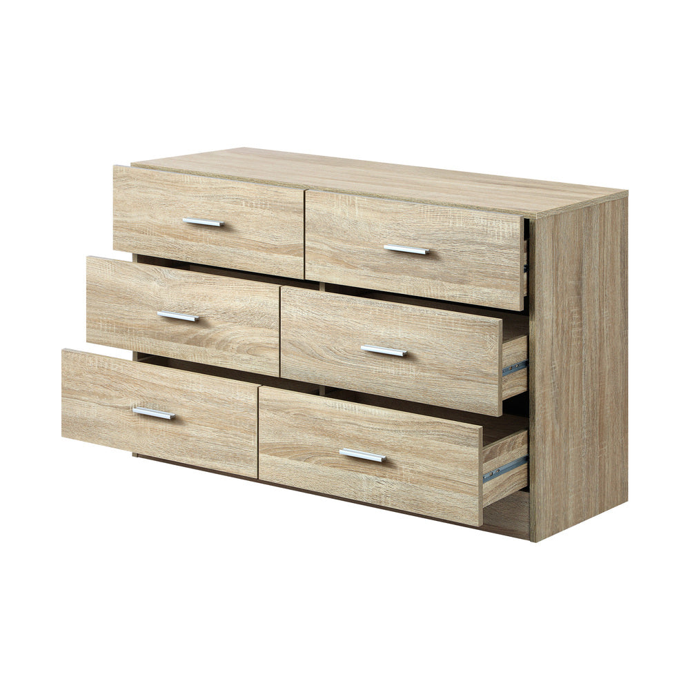 Oikiture 6 Chest of Drawers Tallboy Dresser Table Lowboy Storage Cabinet Wood-Drawers-PEROZ Accessories
