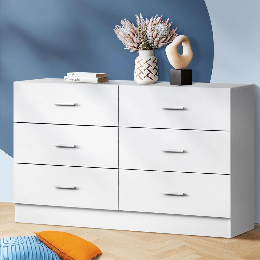 Oikiture 6 Chest of Drawers Tallboy Dresser Table Lowboy Storage Cabinet White-Drawers-PEROZ Accessories
