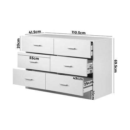 Oikiture 6 Chest of Drawers Tallboy Dresser Table Lowboy Storage Cabinet White-Drawers-PEROZ Accessories