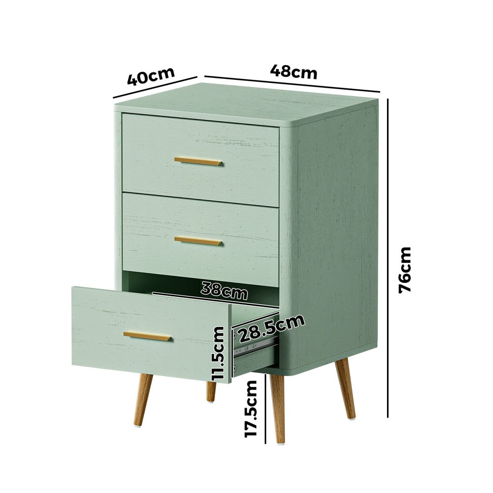 Oikiture 3 Chest of Drawers Tallboy Green-Chest of Drawerss-PEROZ Accessories