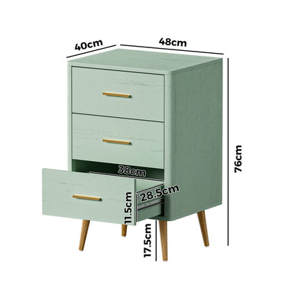 Oikiture 3 Chest of Drawers Tallboy Green-Chest of Drawerss-PEROZ Accessories