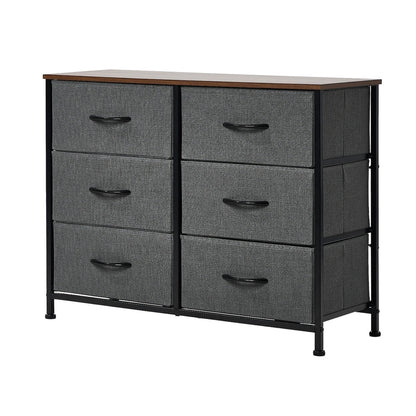 Oikiture 6 Chest of Drawers Fabric Grey Wooden Tabletop-Chest of Drawers-PEROZ Accessories