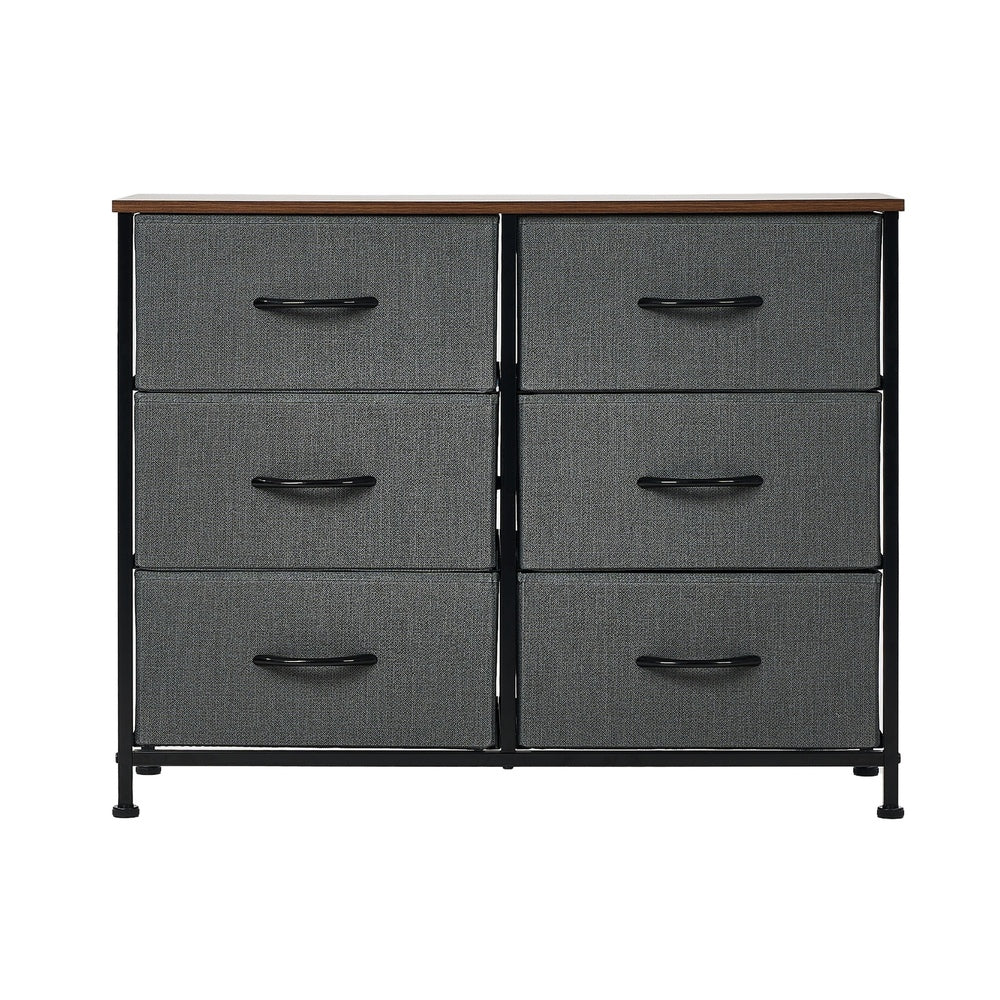 Oikiture 6 Chest of Drawers Fabric Grey Wooden Tabletop-Chest of Drawers-PEROZ Accessories