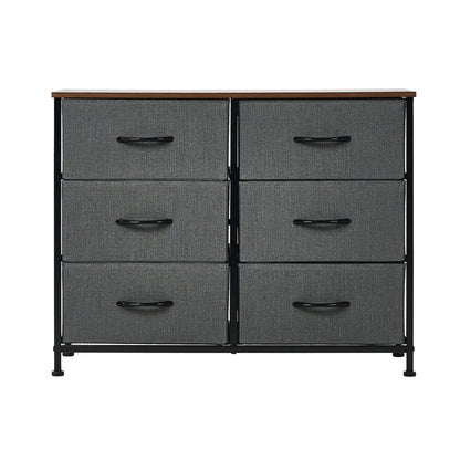 Oikiture 6 Chest of Drawers Fabric Grey Wooden Tabletop-Chest of Drawers-PEROZ Accessories
