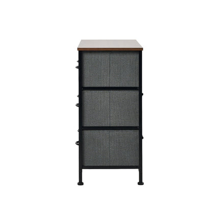 Oikiture 6 Chest of Drawers Fabric Grey Wooden Tabletop-Chest of Drawers-PEROZ Accessories