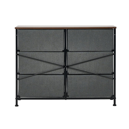 Oikiture 6 Chest of Drawers Fabric Grey Wooden Tabletop-Chest of Drawers-PEROZ Accessories