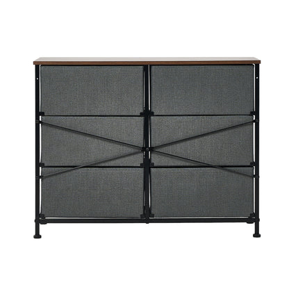 Oikiture 6 Chest of Drawers Fabric Grey Wooden Tabletop-Chest of Drawers-PEROZ Accessories