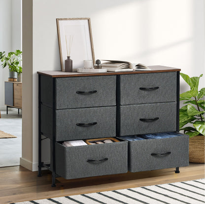 Oikiture 6 Chest of Drawers Fabric Grey Wooden Tabletop-Chest of Drawers-PEROZ Accessories