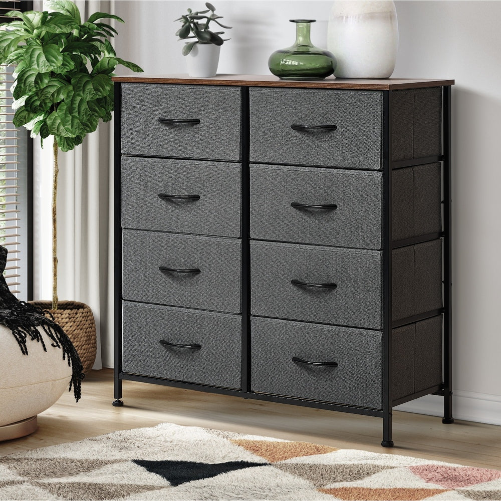 Oikiture 8 Chest of Drawers Fabric Grey Wooden Tabletop-Chest of Drawers-PEROZ Accessories