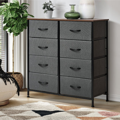Oikiture 8 Chest of Drawers Fabric Grey Wooden Tabletop-Chest of Drawers-PEROZ Accessories