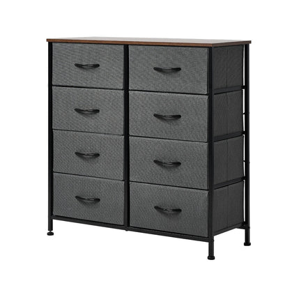 Oikiture 8 Chest of Drawers Fabric Grey Wooden Tabletop-Chest of Drawers-PEROZ Accessories