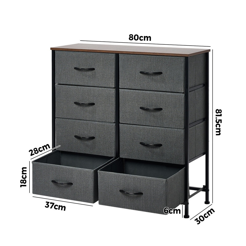 Oikiture 8 Chest of Drawers Fabric Grey Wooden Tabletop-Chest of Drawers-PEROZ Accessories
