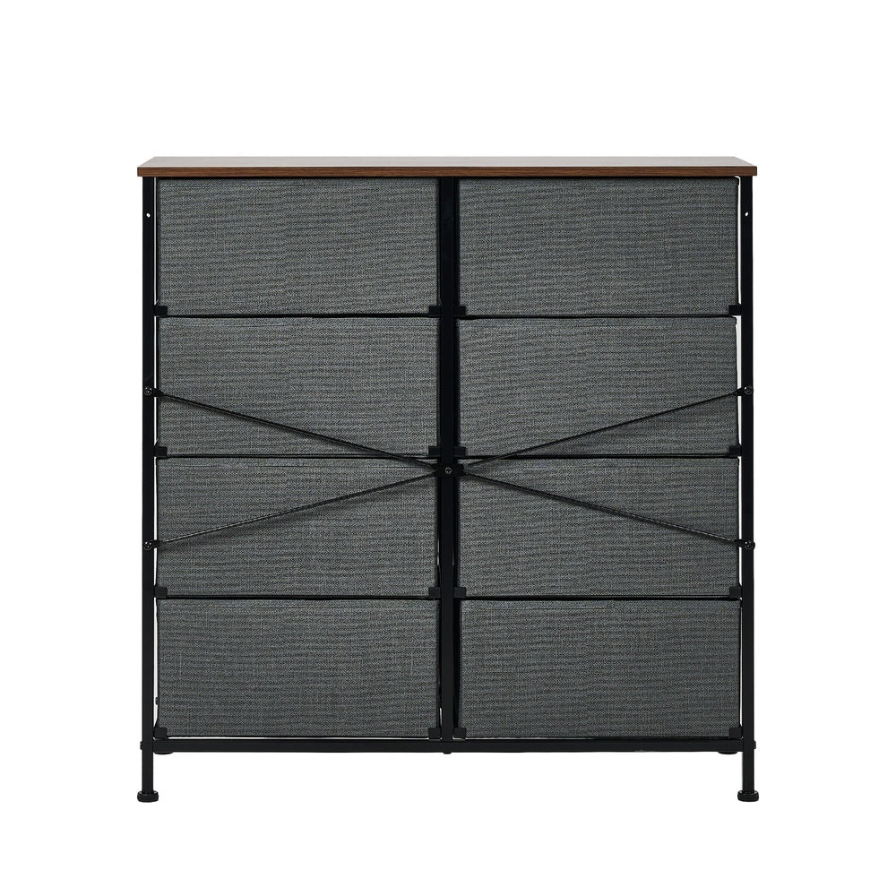 Oikiture 8 Chest of Drawers Fabric Grey Wooden Tabletop-Chest of Drawers-PEROZ Accessories