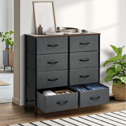 Oikiture 8 Chest of Drawers Fabric Grey Wooden Tabletop-Chest of Drawers-PEROZ Accessories