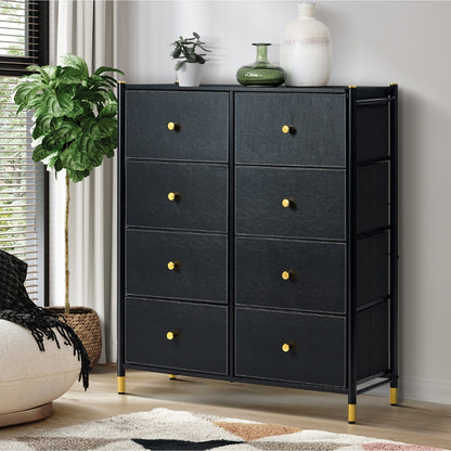 Oikiture 8 Chest of Drawers PU Fabric Black-Chest of Drawers-PEROZ Accessories