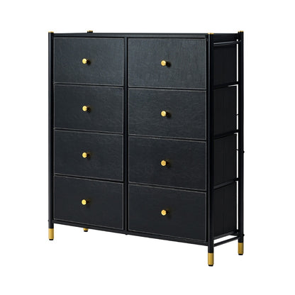 Oikiture 8 Chest of Drawers PU Fabric Black-Chest of Drawers-PEROZ Accessories