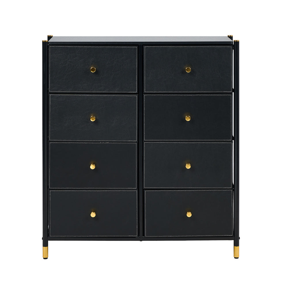 Oikiture 8 Chest of Drawers PU Fabric Black-Chest of Drawers-PEROZ Accessories