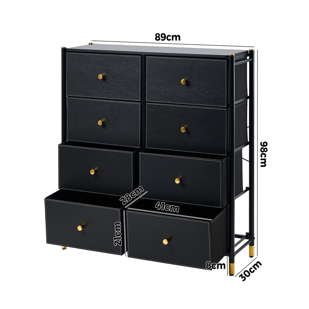 Oikiture 8 Chest of Drawers PU Fabric Black-Chest of Drawers-PEROZ Accessories